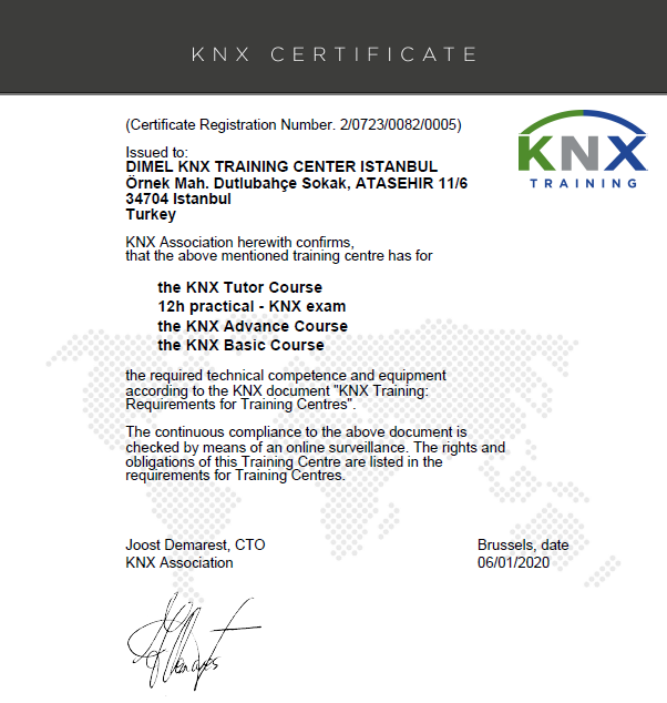 Dimel Engineering erkend KNX Opleidingscentrum certificaat